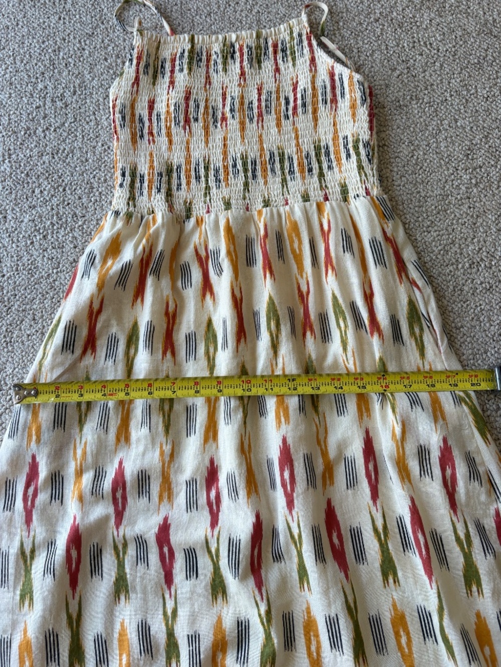 Boho Ikat Smocked Cotton Maxi Dress Medium Cottagecore Festival Coquette Chic - Picture 10 of 11